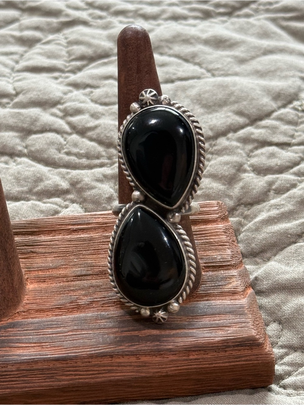 Eugene Belone Double Teardrop Black Onyx Ring- Native Handmade